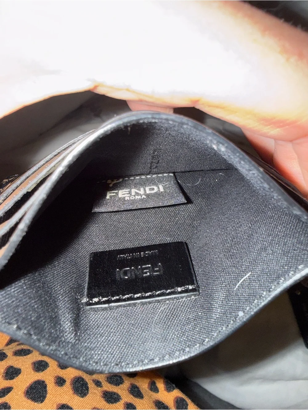 Fendi Brown Leather Card Holder with Textured Pattern
